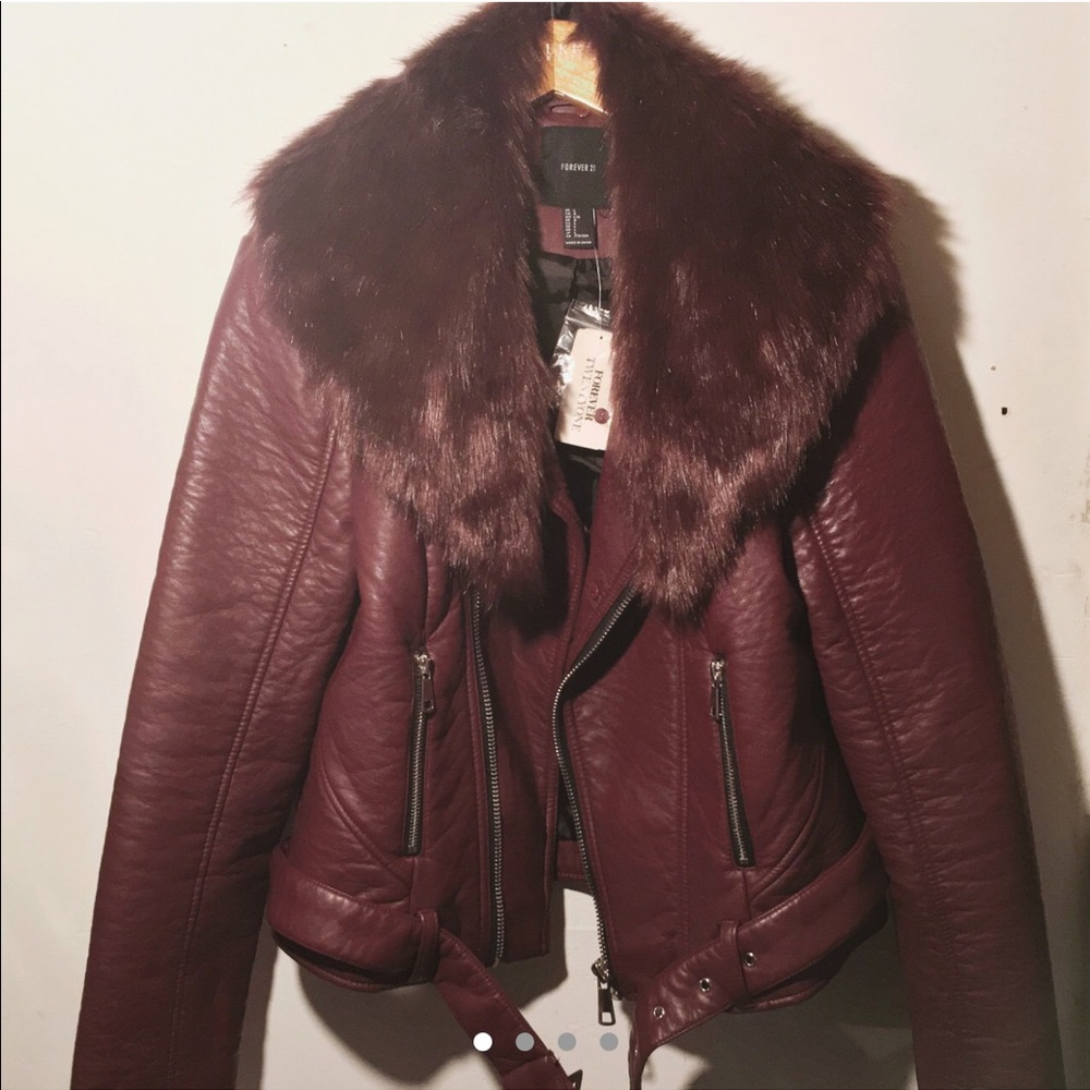 Burgundy faux leather jacket